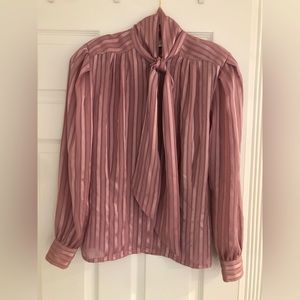 La Blouse Vintage Mauve Metallic Striped Blouse Size 12